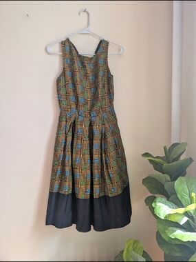 Anthropologie Sleeveless Brown Fit-and-Flare Dress with Constrast Hem